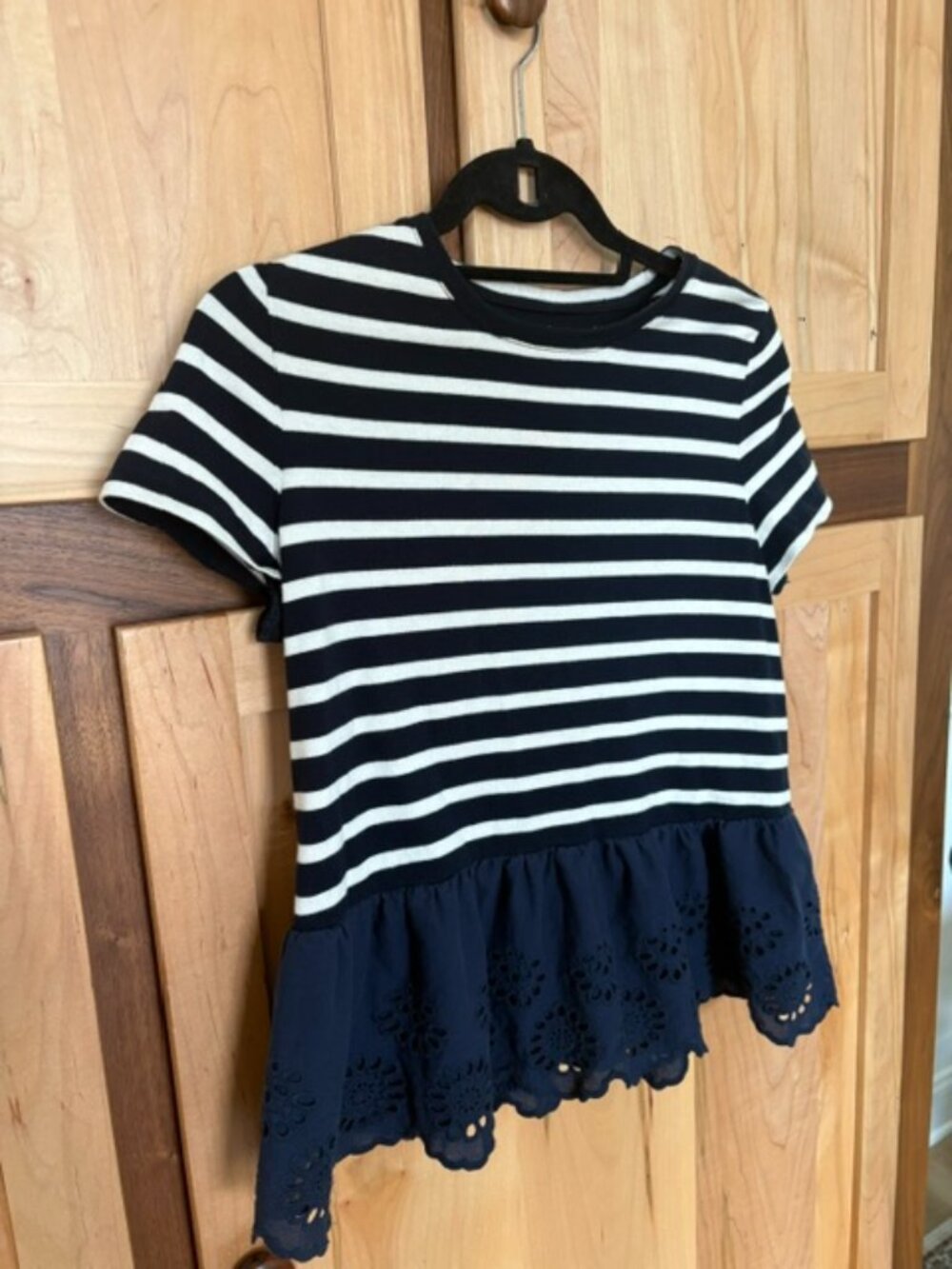 Kate Spade Short Sleeve Navy Striped Peplum Top - size Small